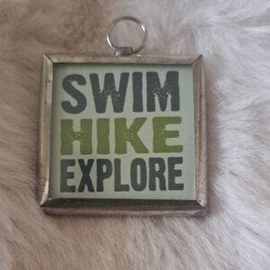 Vintage 'Swim Hike Explore' Double Sided Pendant Charm